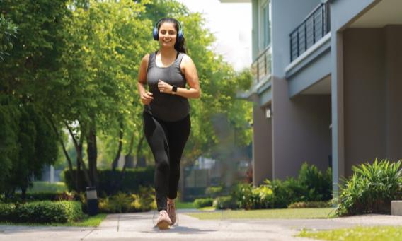 A girl in track suit jogging